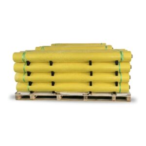Yellow cotton wrap film rolls stacked on a pallet for bale wrapping