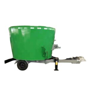 Jummos trailed TMR mixer with single axle and tow hitch for tractor-drawn feeding